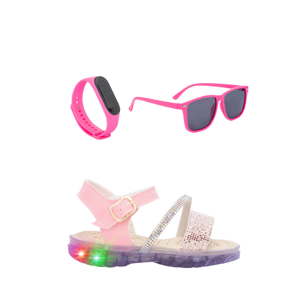 Combo Infantil Menina Sandalia LED + Oculos + Relogio Funfy em Oferta na Shopee