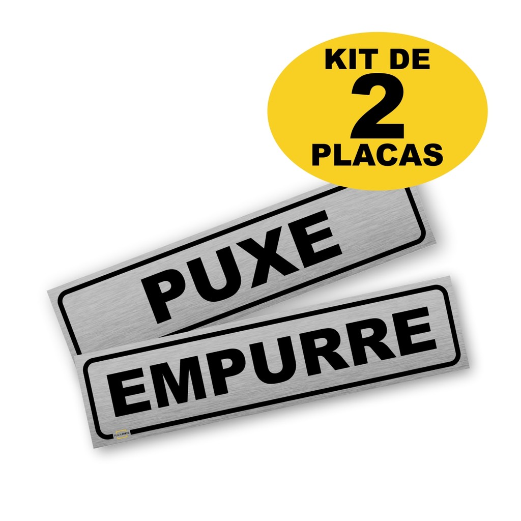 2 Placas Sinalização Puxe Empurre Aço Escovado Aviso 5x20cm PS 1mm em Oferta na Shopee