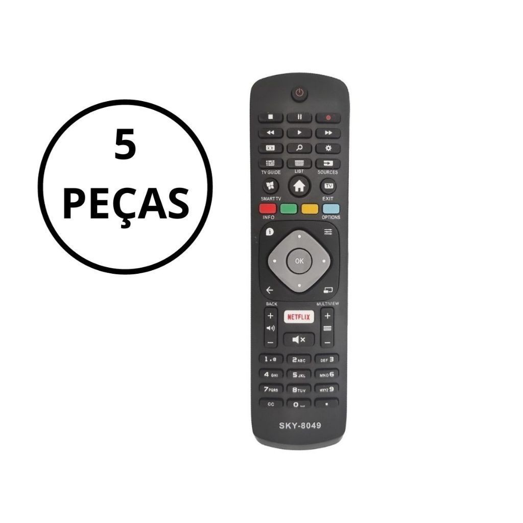 KIT 5 CONTROLE REMOTO PARA TV Philips Lcd Led Smart Tecla Netflix