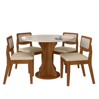 Mesa Com 4 Cadeiras Redonda C/vidro Santorini Fre/off/corino Beg - M.a em Oferta na Shopee