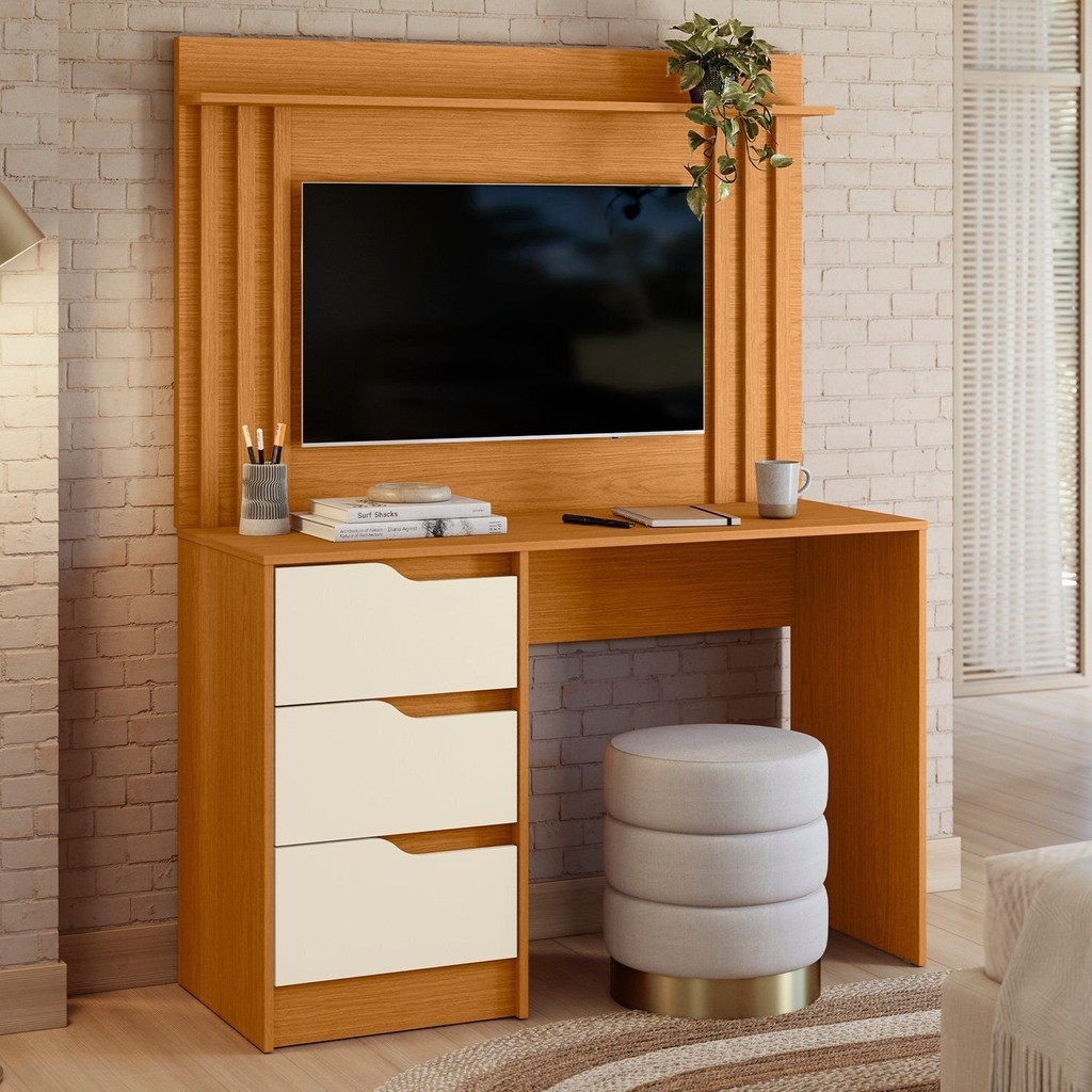 Escrivaninha com Painel para TV até 42 Polegadas Duo Cinamomo/Off White - Home & Living