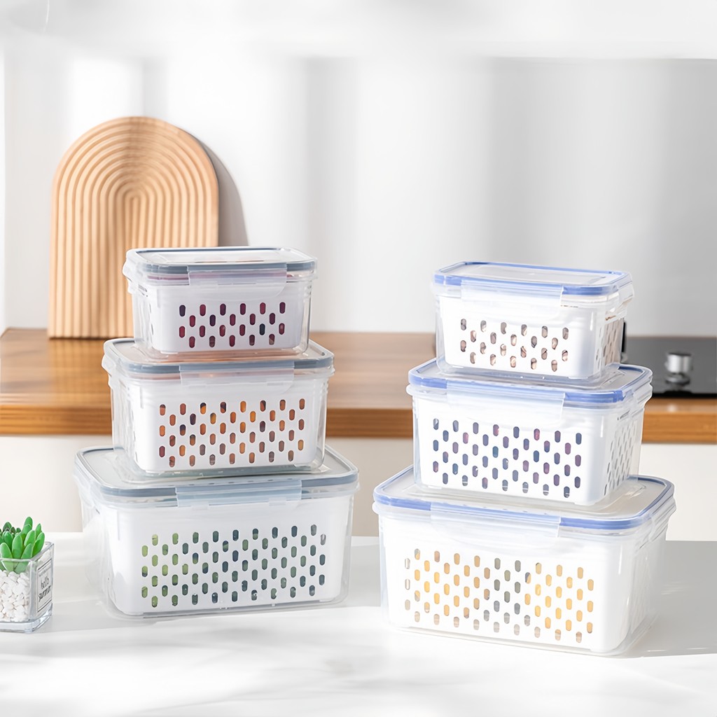 Kit 3 Organizador de Geladeira 5.9 Litros Cesto Com Tampa Multiuso Alimentos Verduras e Vegetais