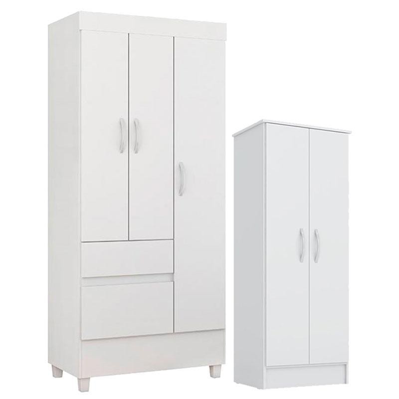 Guarda Roupa Infantil Wind e Armário Multiuso Viena Branco Brilho - Demóbile
