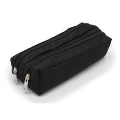 Estojo Escolar Duplo 8x20cm Preto Básico Monocromático 2 Compartimentos Resistente Maxcril