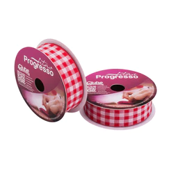 Fita de Cetim 10m x 22mm - Cor 209 - Xadrez Vermelho - Rolo 10 metros - 1 unidade - Progresso - Rizzo
