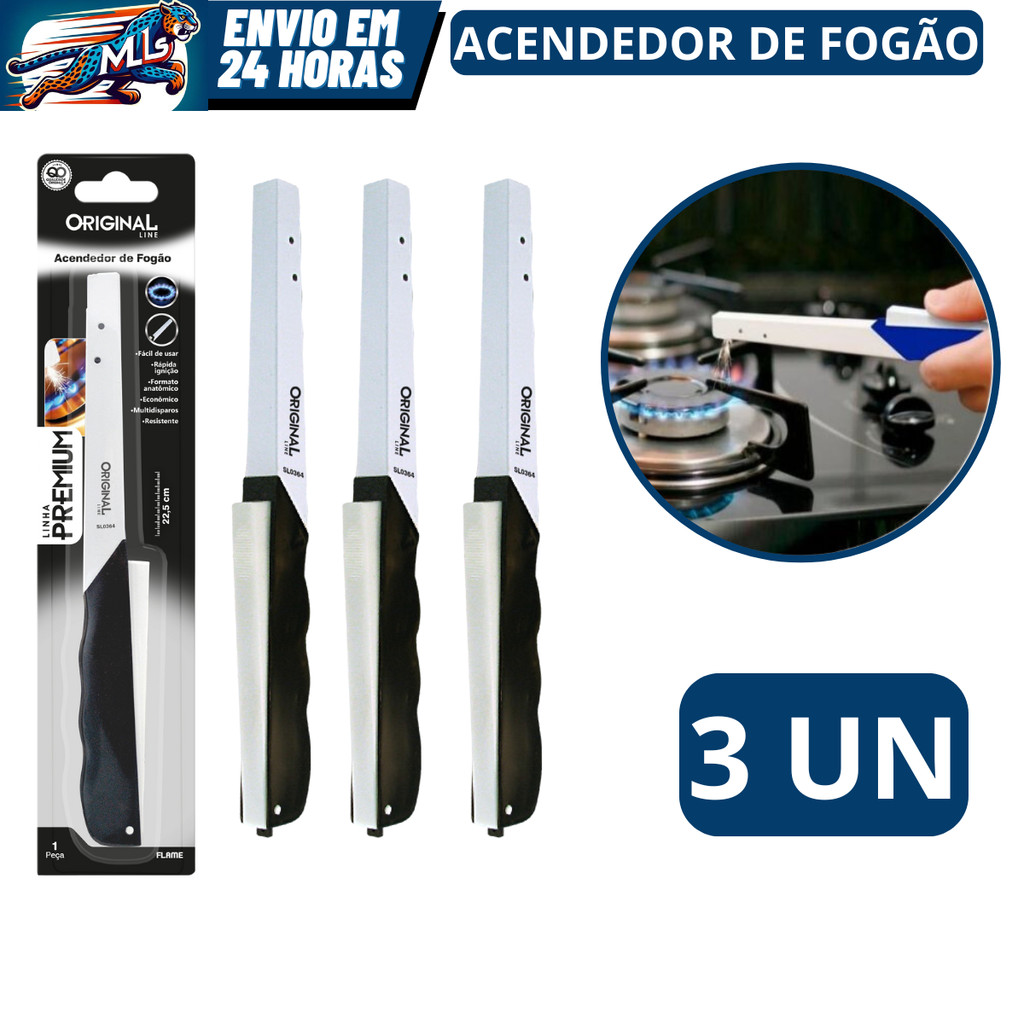 Kit 3 Peças Acendedor de Fogão Linha Premium Multi Disparos 22cm em Oferta na Shopee