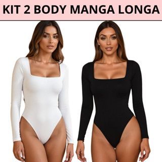 Kit 2 Body Feminino Decote Quadrado Manga Longa Suplex Forrado Segunda Pele Blusa Frio Premium em Oferta na Shopee
