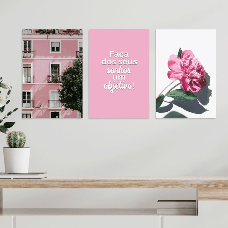 Quadro placa decorativa 3 peças Faça dos Seus Sonhos um Objetivo 20x30 Alta Qualidade 4k