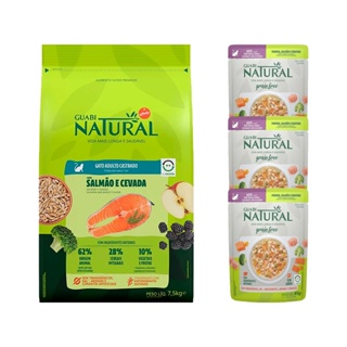 Ração Guabi Natural Gatos Adultos Castrados Salmão e Cevada 7,5 kg + Sachês em Oferta na Shopee