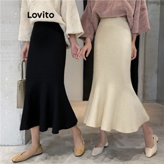 Lovito Saias Básicas Simples para Mulheres LNE16147 (Alperce/Preto)