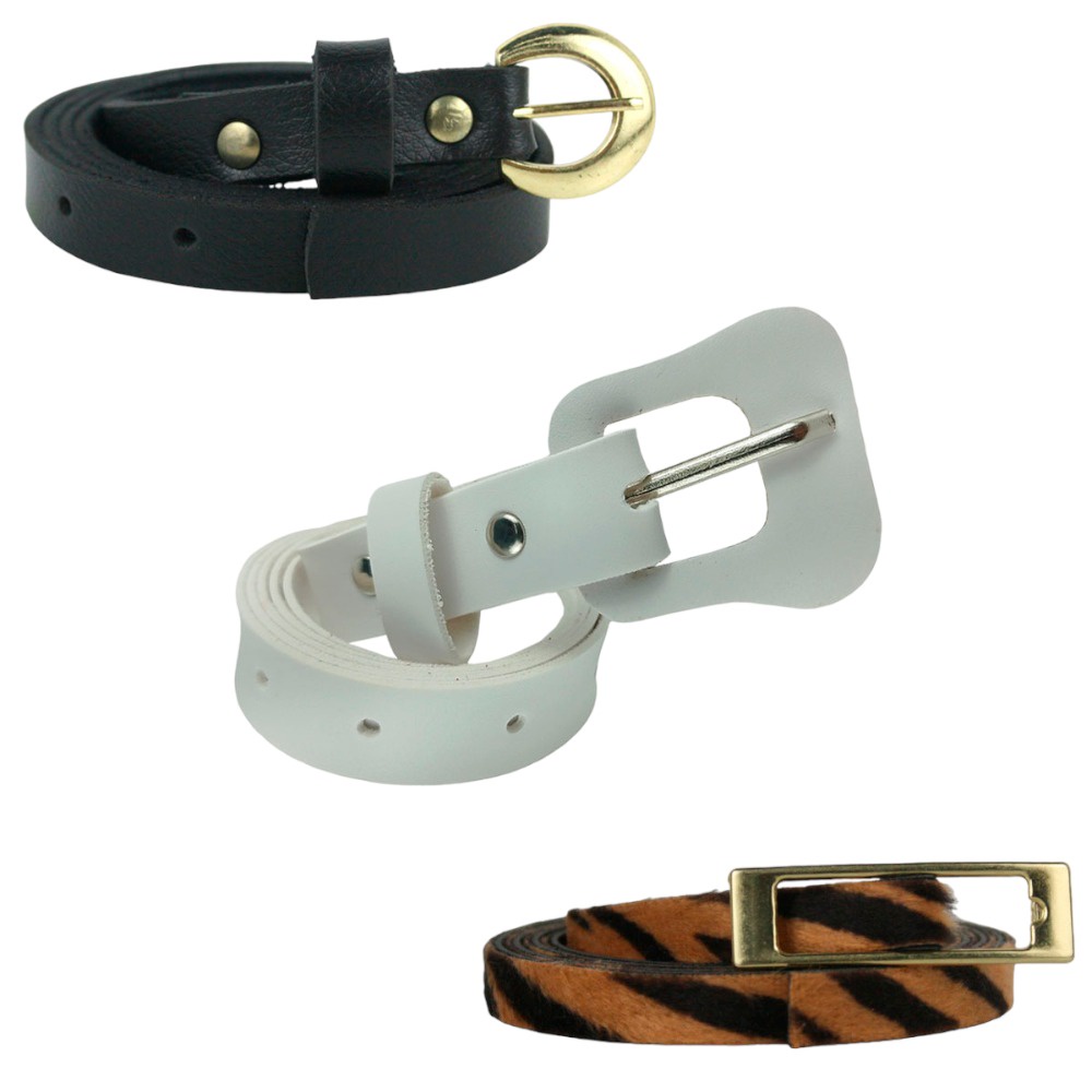 Kit 3 Cintos Feminino De Couro PU, Contém 1 Cinto Preto Com Fivela Delicada Redonda Dourada, 1 Cinto Branco Fivela Violão Com Passante Ajustável E Cinto Fininho Com Fivela Retangular Dourada, Fácil De Combinar, Versátil, Vestido, Saia, Calças