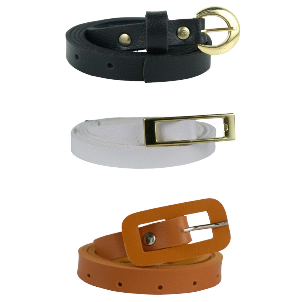 Combo,Kit 3 Cintos Femininos, De Couro PU , Contém 1 Cinto Preto Com Fivela Delicada Dourada, 1 Cinto Branco Fivela Retangular Sem Furos E Cinto Com Fivela Retangular Colorido Moderno, Ajustável, Combina Com Vestido, Saia E Calças