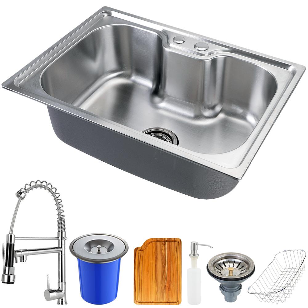 Cuba para cozinha gourmet pia aço inox com acessórios tábua de corte e lixeira Nawa 50 cm e Torneira gourmet Munim pingo - Home & Living