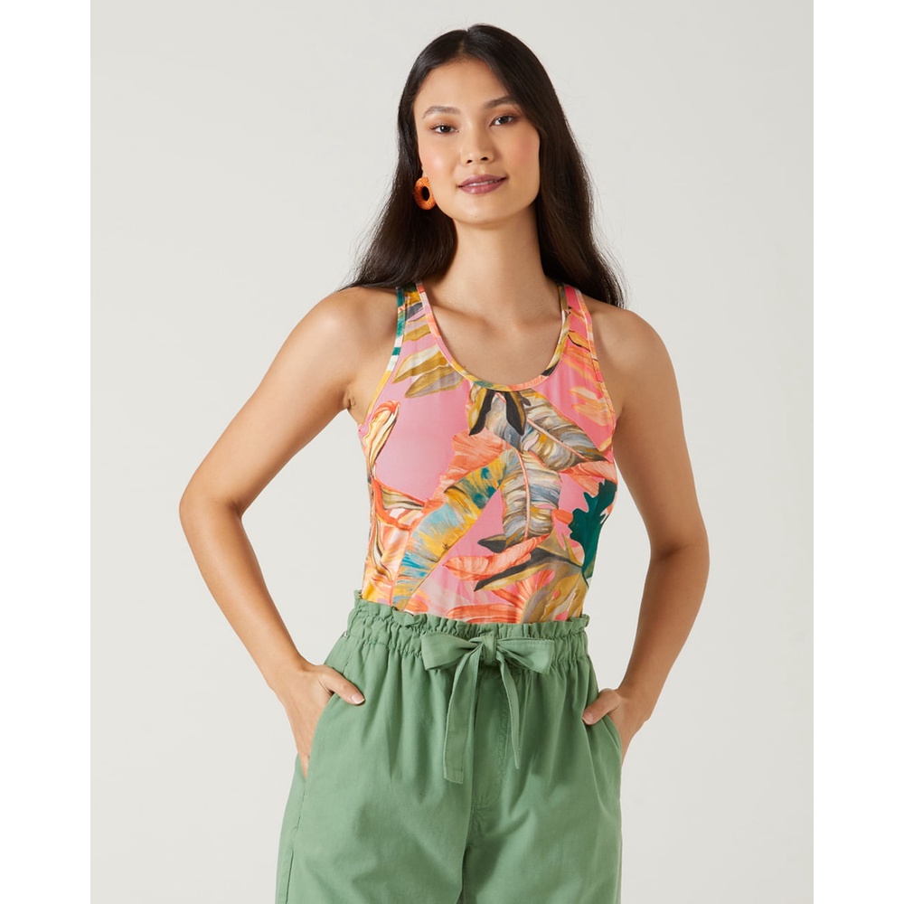 Regata Feminina Folhagem Em Viscose Stretch em Oferta na Shopee