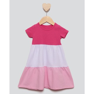 Vestido Bebê Três Marias Manga Curta Texturizado Rosa