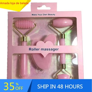 Conjunto 3pcs Massajador De Rolo De Resina Para O Corpo Facial Gua Sha NotJade Pedra Cuidados Faciais Beleza Ferramenta Com A Pele