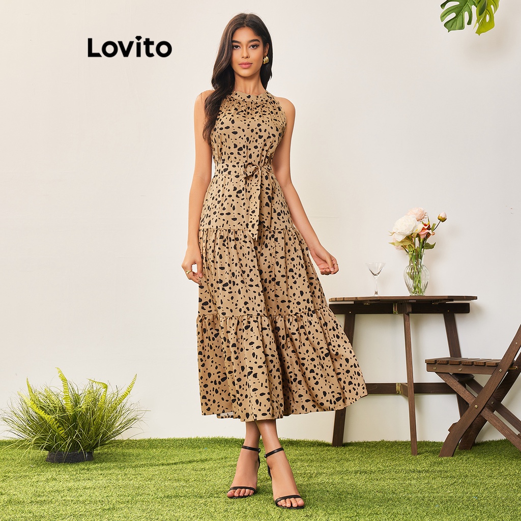 Lovito Casual Vestido Feminino de Oncinha Amarrado LBA05108 (Multicor)