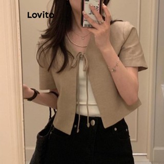 Lovito Casual Blazer Feminino Liso de Amarrar LNA26109 (Cáqui)