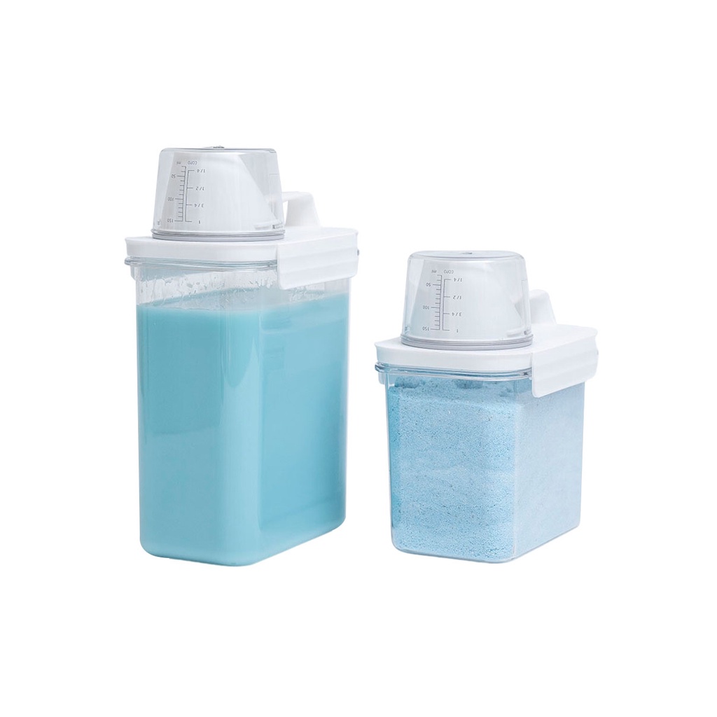 Kit com 2 porta sabão em pó com copo dosador e travas - Oikos em Oferta na Shopee