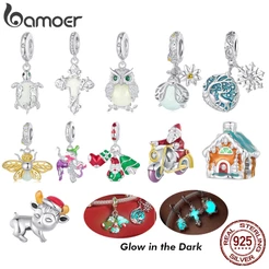 BAMOER 925 Silver Bead Glow at Night Fireflies Pingentes Divertidos Para Pulseiras