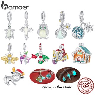 BAMOER 925 Silver Bead Glow at Night Fireflies Pingentes Divertidos Para Pulseiras