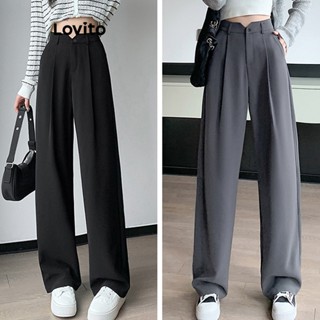 Lovito Elegante Calça Feminina Lisa com Bolso e Zíper LNA27114 (Cinza Escuro/Preto)