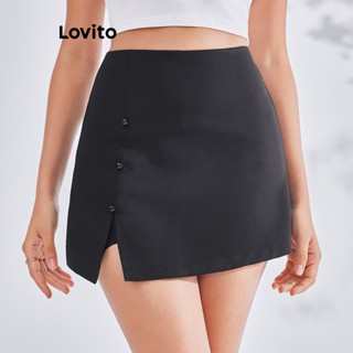 Lovito Shorts Básico Falso 2-em-1 para Mulheres LBE03015 (Preto)