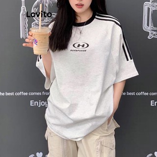 Lovito Casual Camiseta Feminina com Estampa de Texto LNA30119 (Branco)