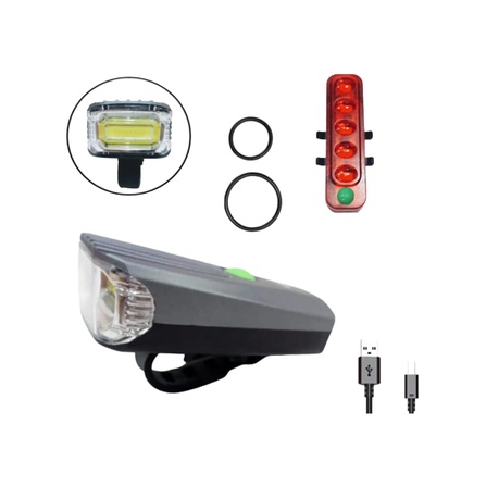 Kit Farol Bike Frontal + Pisca Traseiro Led Usb Recarregável