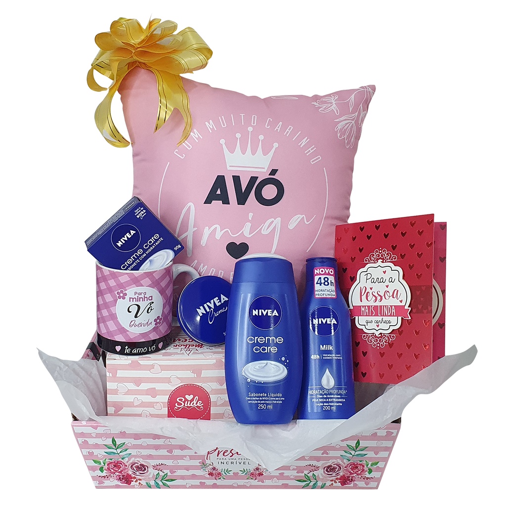 Cesta de Presente Para Avó Vó Almofada E Caneca + Kit Nivea em Oferta na Shopee