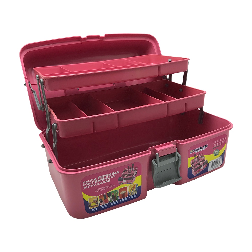 Maleta Para Pesca 2 Bandejas Rosa Arqplast em Oferta na Shopee