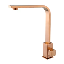 Torneira Banheiro Lavabo Pia Cuba de Bancada Inox Rose Gold Quadrada 1/4 de Volta 9027 Moving