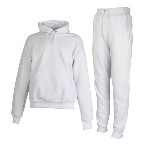 Conjunto Moletom + Calça Masculino Liso Para Frio E Treino Flanelado Branco.