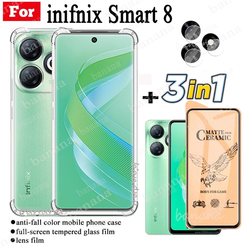 3 Em1 Infinix Smart 8 Capa Macia De Silicone Transparente À Prova De Choque Para Pop8 Tecno Spark Go 2024 20/20C Película Fosca De Cerâmica E Filme De Lente