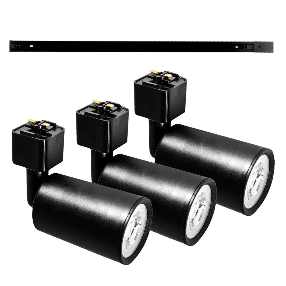 Kit Trilho Eletrificado p/ Spot Led 1M + 3 Spots 7W 6.500K Preto - Noll Led em Oferta na Shopee