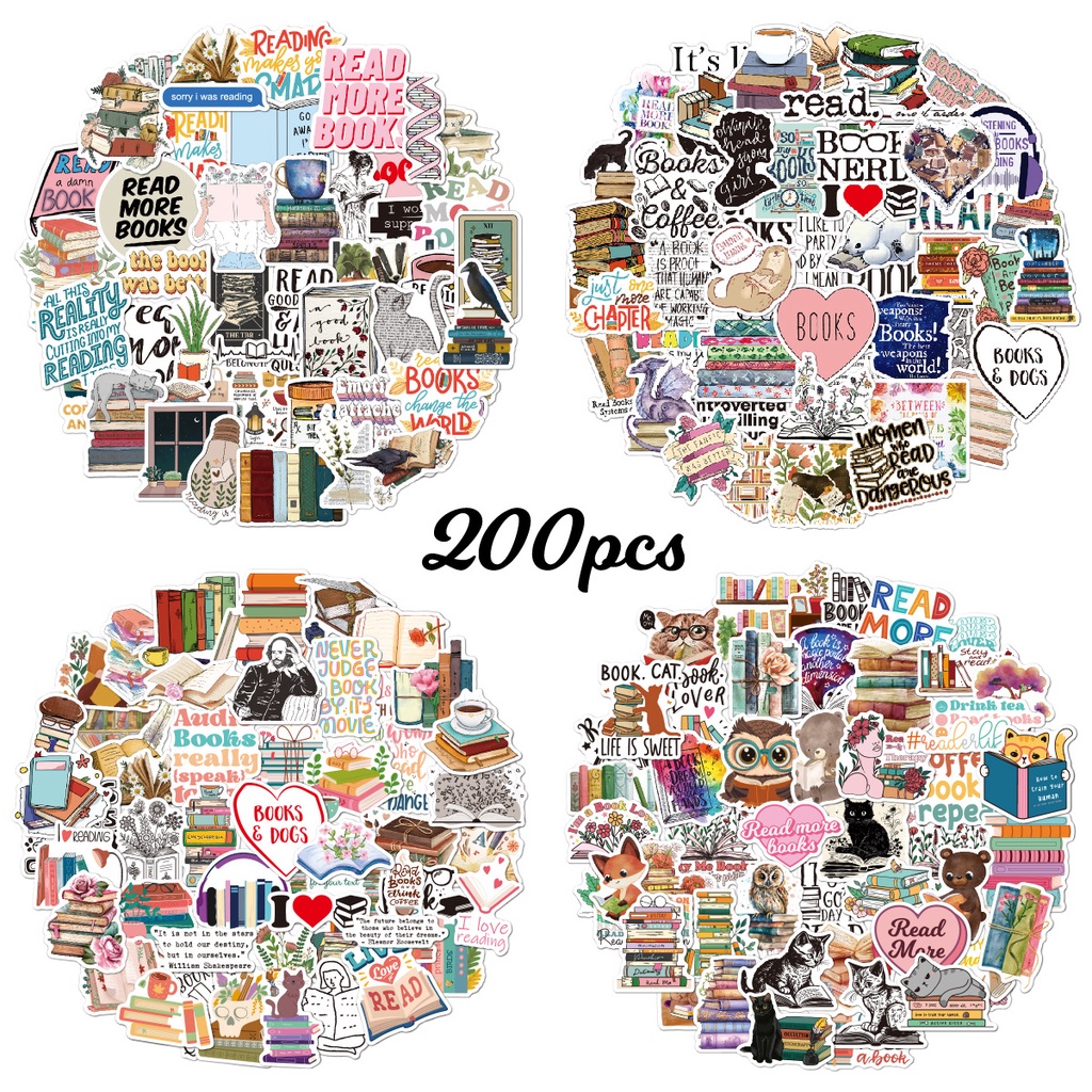 50 Unid . Leia Mais Livros Adesivos De PVC À Prova D'água (4 Desenhos)