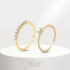 Vnox Heart Shaped Zircon Cubic Conjunto De Duas Peças Em Forma De Coração Anel Aberto Para Menina Feminina , 18K Gold Wedding Ring Acessórios Jóias