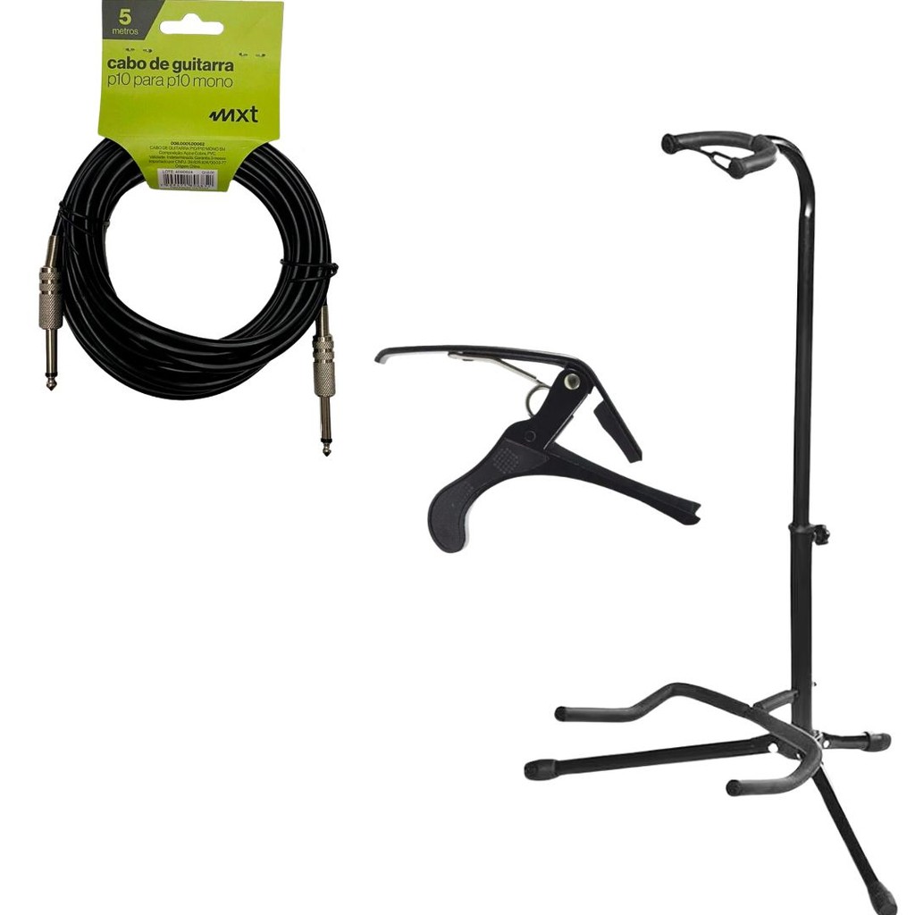 Cabo Violão Guitarra Baixo Instrumentos P10 P10 Mono 5m MXT com Capotaste VLBK + Suporte de Chão em Oferta na Shopee