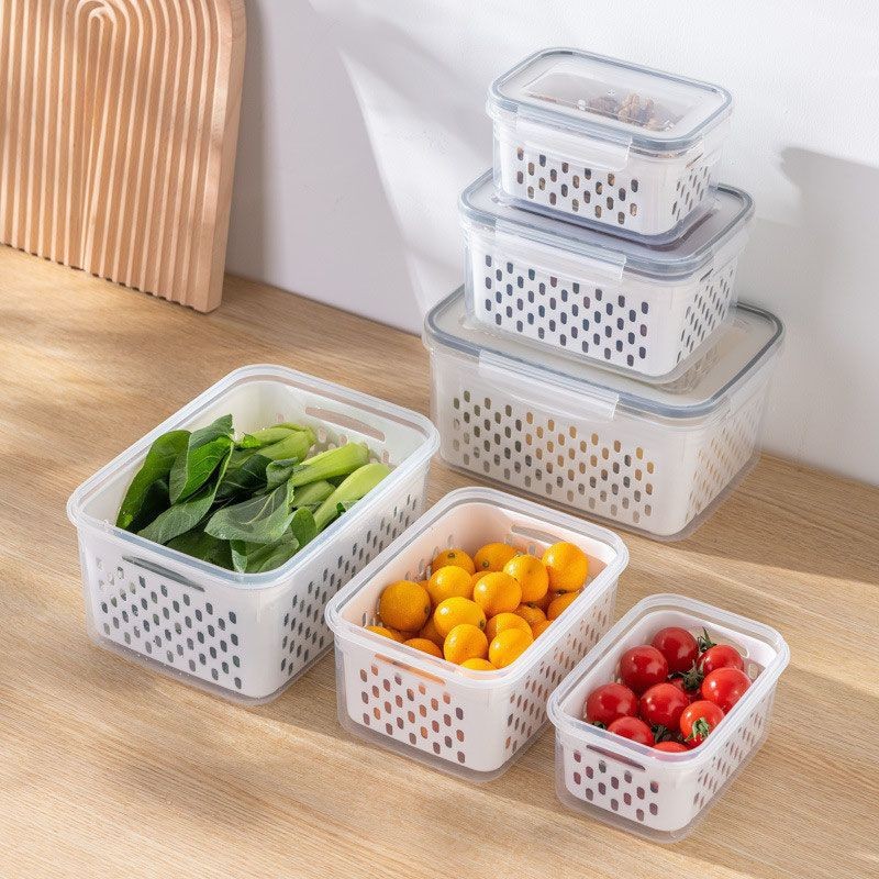 Kit 3 Organizador de Geladeira 5.9 Litros Cesto Com Tampa Multiuso Alimentos Verduras e Vegetais