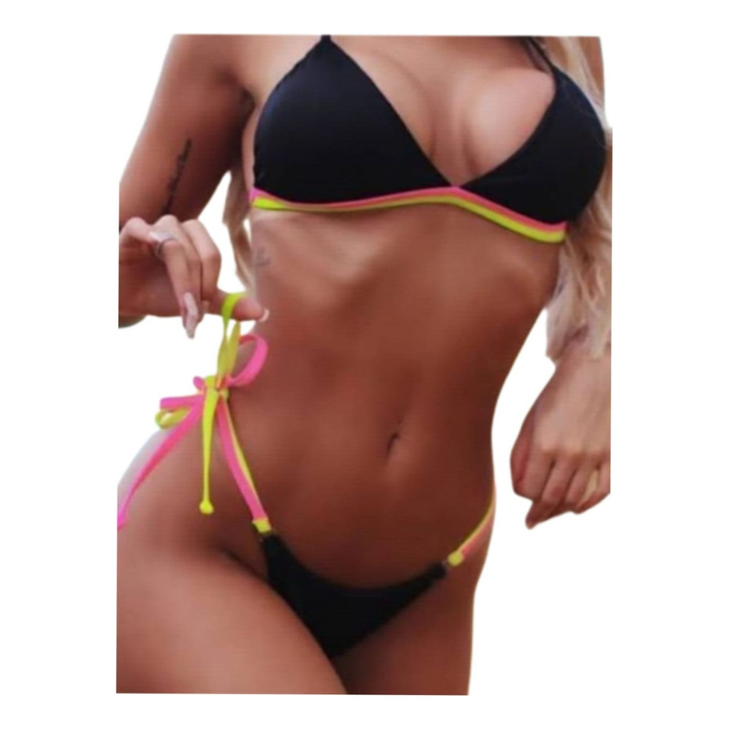 Biquini Arco Iris Neon Tirinhas Bojo Blogueira Gringa