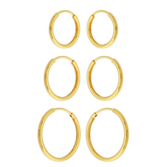 Kit Trio 03 Brincos Argola Fina Semijóias Garantia Qualidade Banhado Primeiro Segundo e Terceiro Furo