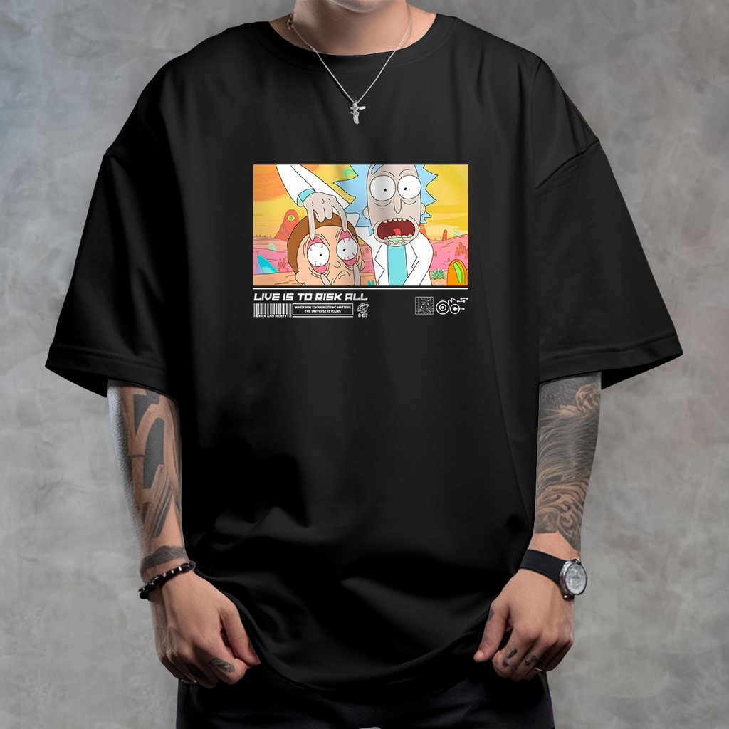Camiseta Estampada Masculina em Algodão 30.1 Rick and Morty Live is To Risk All em Oferta na Shopee