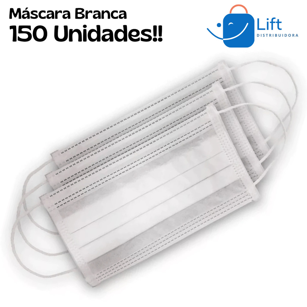 Kit 150 Máscaras Descartavel Branca Adulto Tripla Camada