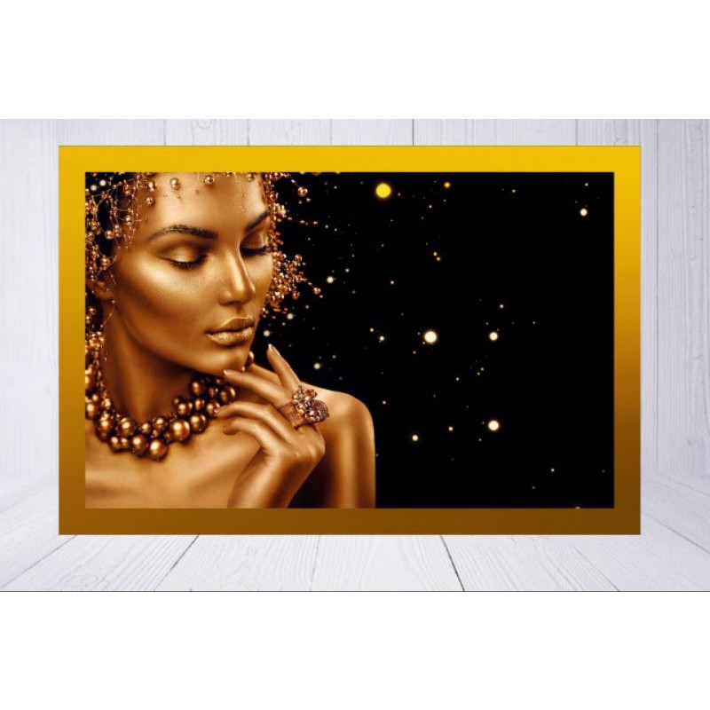 Quadro placa decorativa Beleza Africana mulher dourada 20x30 Alta Qualidade 4k