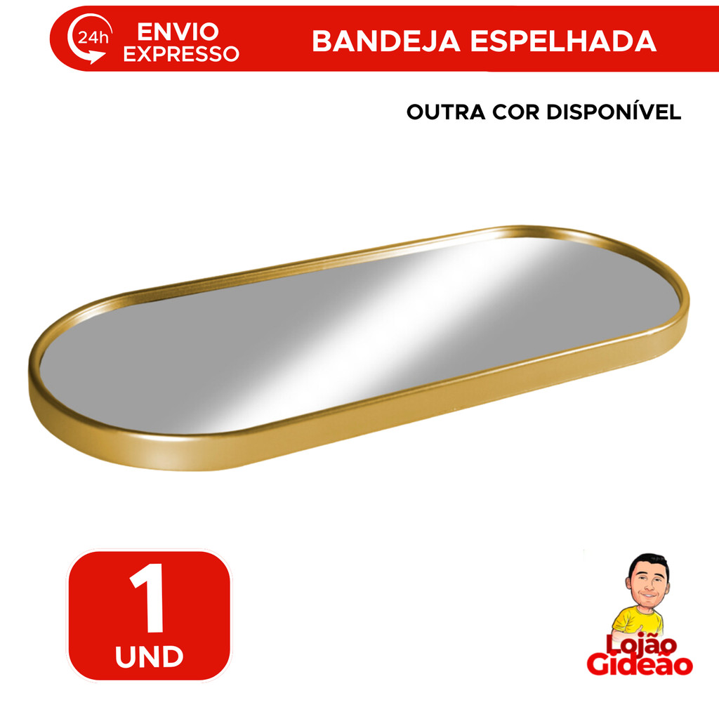 Bandeja Espelhada Decoração De Vidro Metal Multiuso