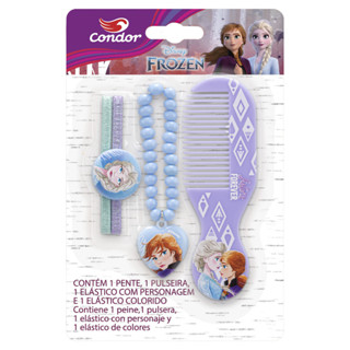 Kit Pente + Elástico Com Personagem + Elástico Colorido + Pulseira Frozen Condor em Oferta na Shopee