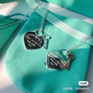 Real 925s Silver Return to Tiffan Series Colar Pingente De Chave De Tag Coração
