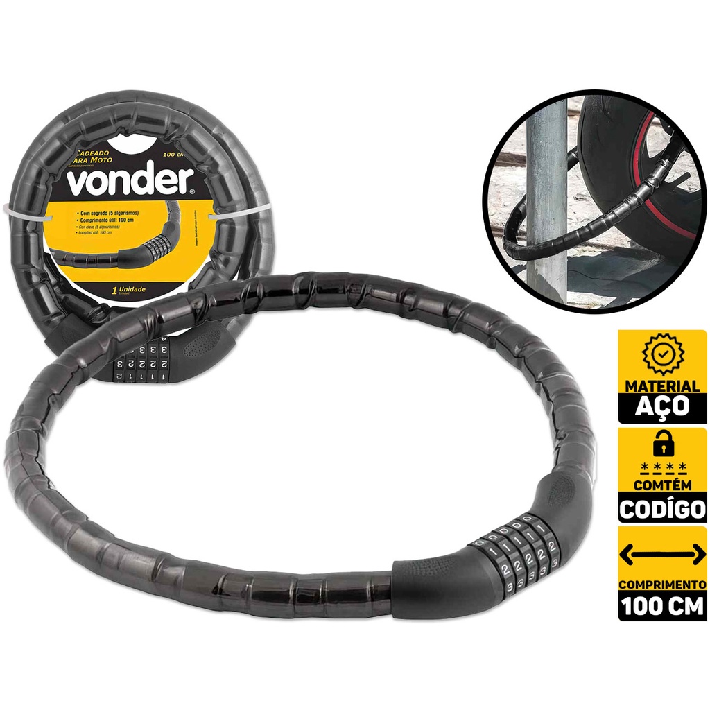 Trava Tranca Cadeado Segurança Moto Senha Segredo Vonder 3252100001 - Spare Parts and Accessories for Vehicles