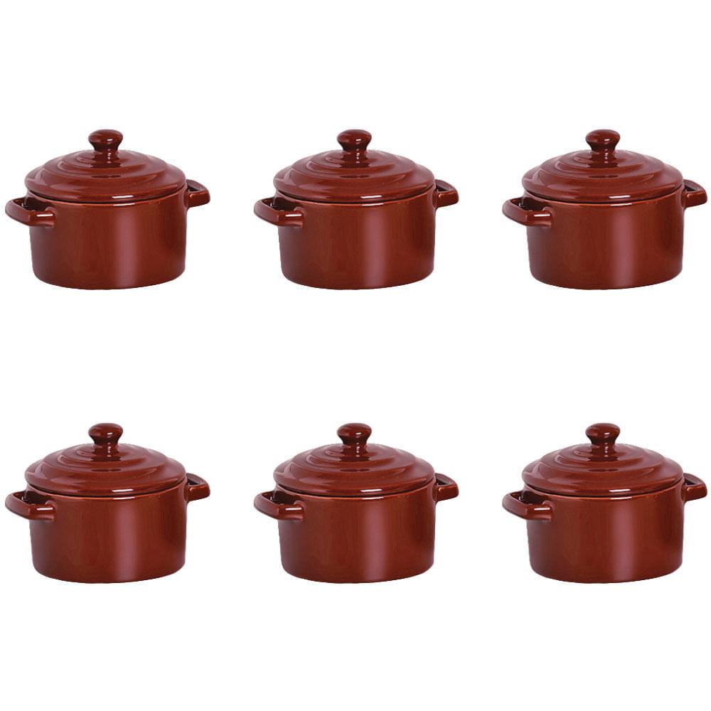 Kit 6 Mini Caçarola Cerâmica Marrom Esmaltada 250ml Moderna Panelinha Para Festa Buffet Servir em Oferta na Shopee