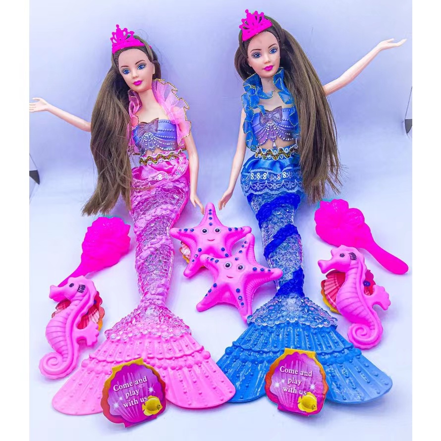 Brinquedo de Boneca de sereia tipo Barbie princesa com luz e som